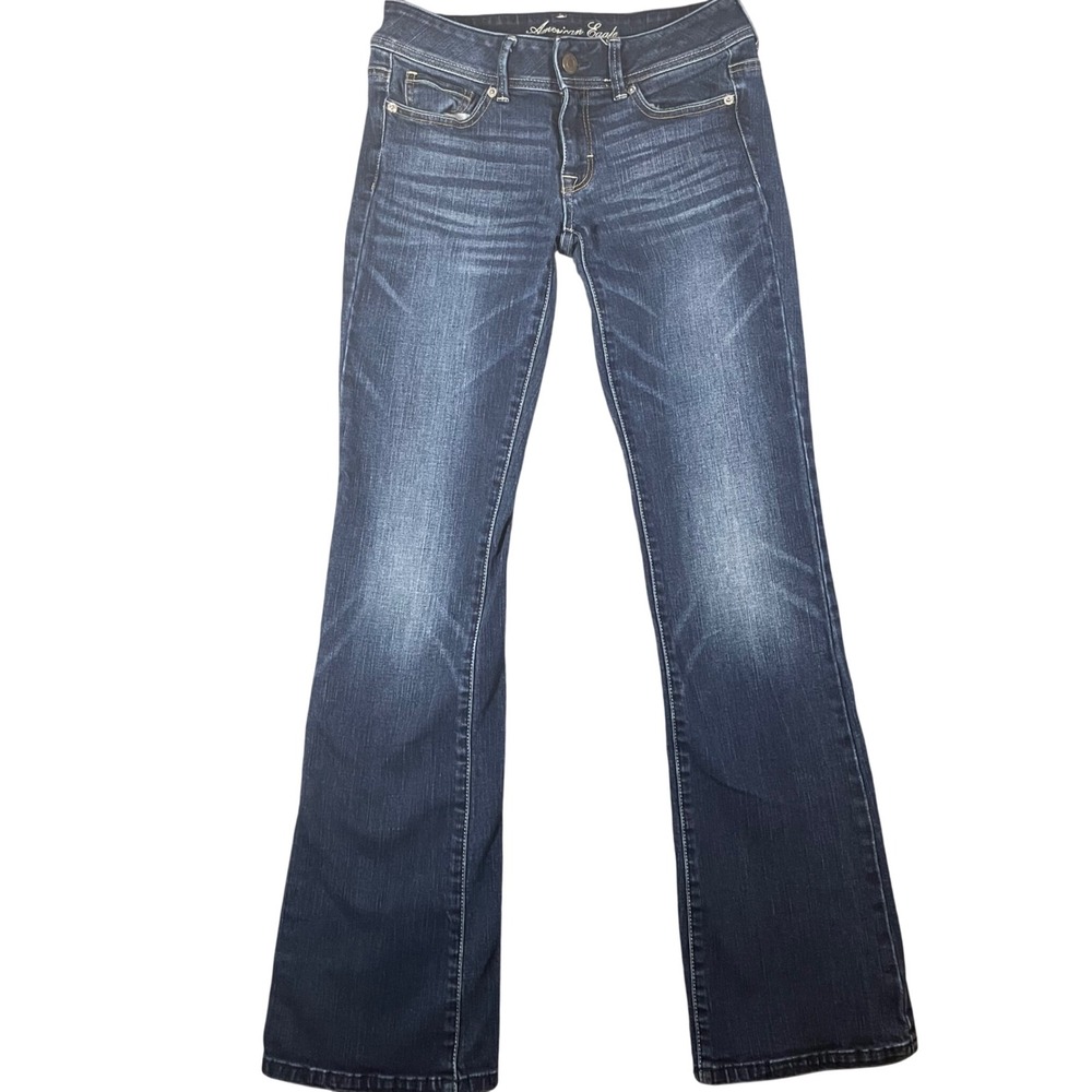 American‎ Eagle Original Boot Jeans Women 4 Long Dark Wash Stretch Denim